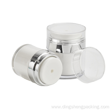 New design 15ml airless jar silver airless cosmetic jars 30ml 50ml white pump lotion containers